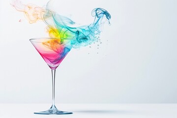 Poster - an artistic rendering of a levitating cocktail with swirling colors and vapor effects