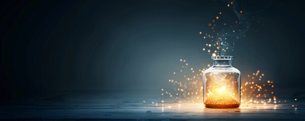 Poster - A photo-realistic illustration of an ancient potion bottle with glowing liquid inside