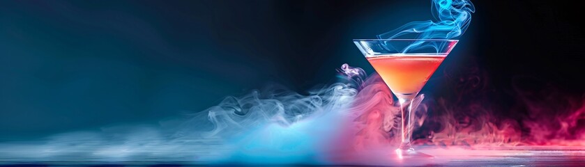 Poster - An artistic rendering of a levitating cocktail with swirling colors and vapor effects