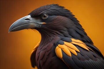 Wall Mural - Close up portrait of a black raven, Corvus corax. ai generative