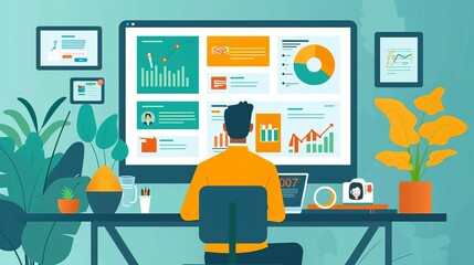 Advanced development solutions, flat design, front view, control theme, animation, Complementary Color Scheme