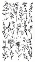 Canvas Print - Detailed botanical illustrations of various wildflowers and plants