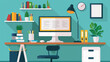 © Julia G art - Organized workplace with computer, books, desk lamp and office supplies. Illustration of modern office desk