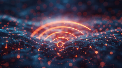 Abstract Wireless Network Background with Prominent Wifi Symbol