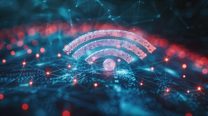 Abstract Wireless Network Background with Prominent Wifi Symbol