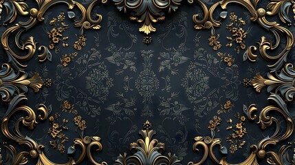 Poster - Luxurious Baroque Frame with Ornate Floral Scrollwork and Lavish Flourish Details Seamless Background Design Concept