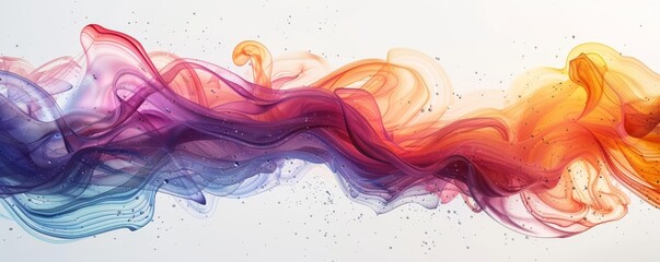 Poster - vibrant multicolored abstract smoke waves on a white background, creating dynamic and fluid forms, p