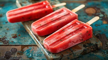 Wall Mural -   A few popsicles atop a wooden board with toothpicks protruding from them