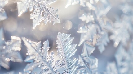 Poster - A macro shot captures intricate ice crystal patterns on a windowpane, showcasing frost's delicate artistry.