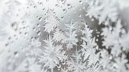 Poster - Close-up of ice crystals on a windowpane, showcasing intricate patterns and winter's artistry.