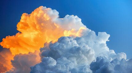 Wall Mural - Stunning closeup view of colorful dramatic cumulus clouds against a sunset sky.