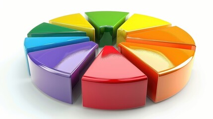 Poster - Financial pie chart, vibrant investment analysis, isolated on white background, 3D model
