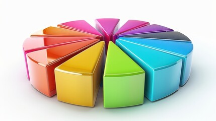 Poster - Glossy 3D pie chart segments in vibrant colors, perfect for illustrating data analysis, business reports, and infographics.