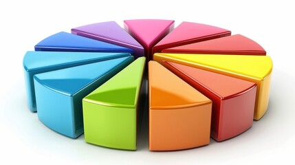 Poster - 3D financial pie chart with multicolored segments, investment analysis clipart, white background