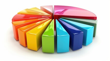 Poster - Financial pie chart clipart with 3D elements, investment analysis, multicolored, isolated on white