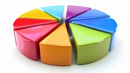 Poster - Multicolored 3D financial pie chart, investment analysis, isolated on white