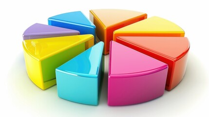 Poster - Multicolored segments in 3D financial pie chart, investment analysis, isolated on white