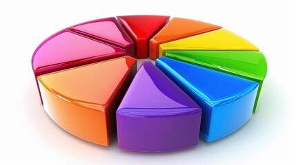 Poster - Multicolored 3D financial pie chart, investment analysis, isolated on white