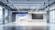 © JetHuynh - 3D rendering of a virtual TV studio news set with a blue and white color theme
