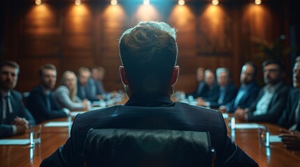 Poster - A meeting room filled with employees, including a person using sign language to communicate, emphasizing effective communication in an inclusive environment Stock Photo with copy space
