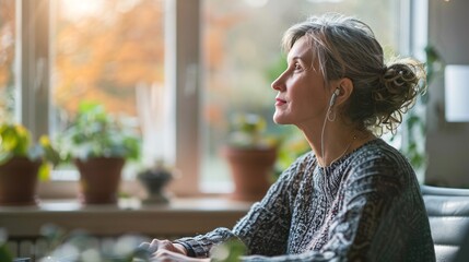 Poster - A remote work setup featuring a professional with a disability using assistive technology to participate in a virtual meeting Stock Photo with copy space
