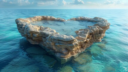 crimson heart-shaped rock formation in tranquil ocean waters love wonder valentines day concept