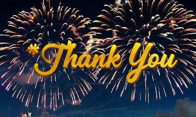 Sticker - Fireworks Display with Golden 'Thank You' Text