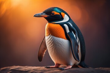 Wall Mural - Cute penguin standing in front of solid color background. ai generative