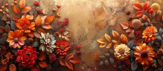 Sticker - Autumnal Floral Arrangement on a Rustic Background