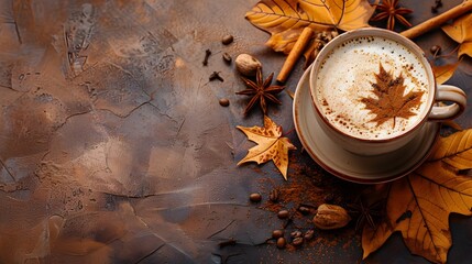 Wall Mural - Cozy Autumn Latte with Pumpkin Spice and Festive Seasonal Setting