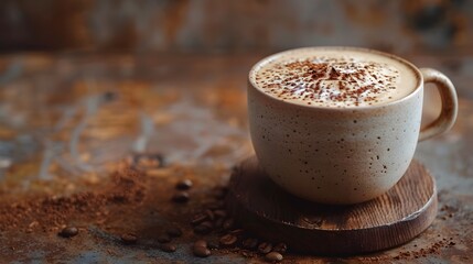 Canvas Print - Cozy Mocha with Cocoa Sprinkle in Ceramic Cup Comforting Cafe Ambiance