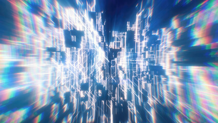 Poster - Abstract glowing energy futuristic blue hi-tech abstract background made of lines and computer stripes