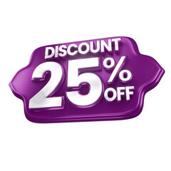 3d sales purple and white discount price tag for composition 25 percent, amazing for product promotion