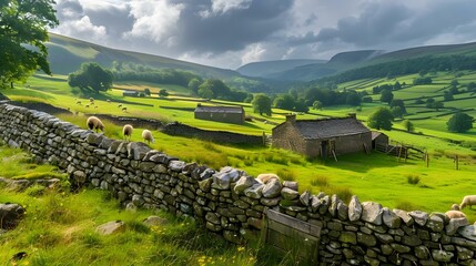 Wide panorama of rural English countryside view