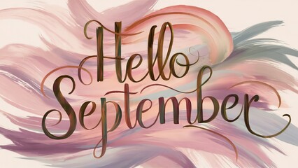 Hello September text on pastel color background