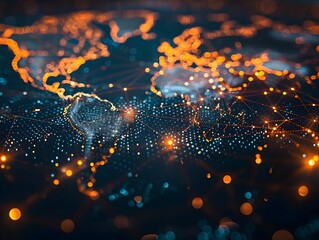 Poster - Futuristic Global Network Map with Connecting Lines Illustrating Digital Communication in Business