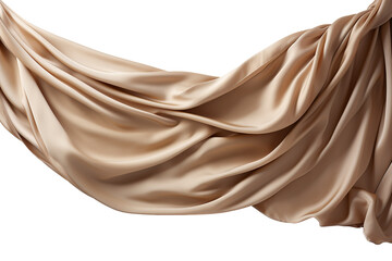 A Gentle Swirl of Soft Beige Fabric Flowing Against a White Background on a Clear PNG or White Background.