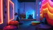 © Artyom - Modern sensory room with vibrant lighting, comfy seating, and various textures