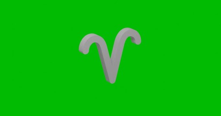 Poster - Animation of rotation of a white zodiac aries symbol with shadow. Simple and complex rotation. Seamless looped 4k animation on green chroma key background