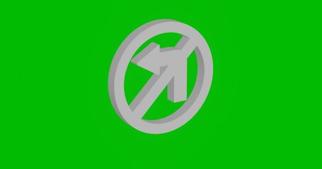 Poster - Animation of rotation of a white no right turn sign with shadow. Simple and complex rotation. Seamless looped 4k animation on green chroma key background