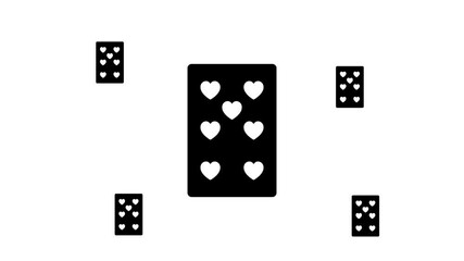 Poster - Zoom in and out animation the seven of hearts playing symbol. Large black symbol in the center and four small symbols around. Seamless looped 4k animation on white background