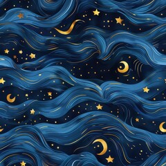 Canvas Print - the night sky with stars and moon. Seamless pattern