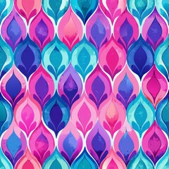 seamless pattern of watercolor ogee shapes, blending shades of pink, purple, and blue for an artistic, Generative AI