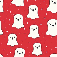 Sticker - Seamless ghost pattern on a red background