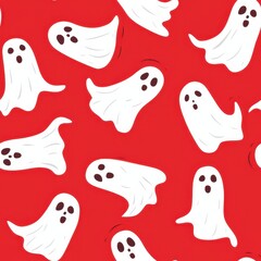 Sticker - Seamless ghost pattern on a red background