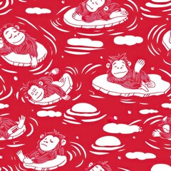 Wall Mural - monkeys on a red background. Seamless pattern