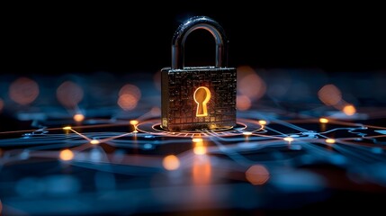 Poster - Cybersecurity Concept with Digital Padlock and Business Network in the Background