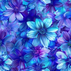 Poster - Seamless pattern of blue flowers