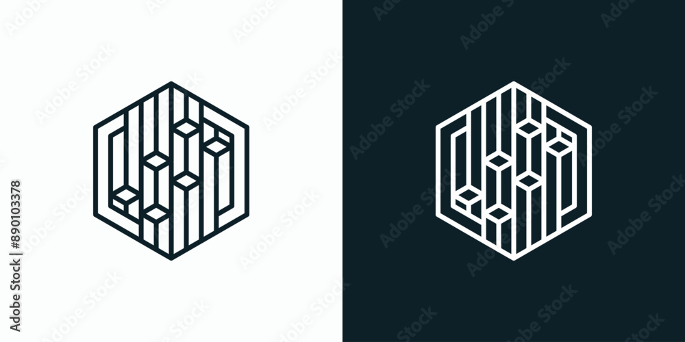 Geometric hexagon shape growth graph vector logo design with three ...