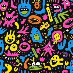 Sticker - a colorful monster seamless pattern